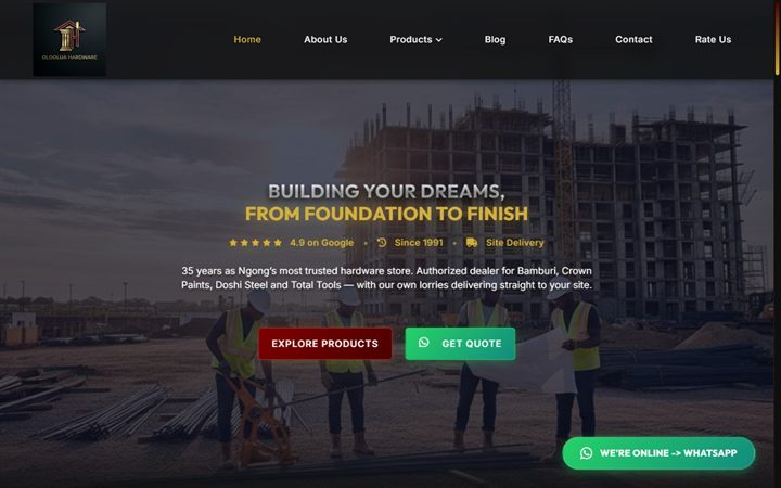 Oloolua Hardware website built by Essence Automations