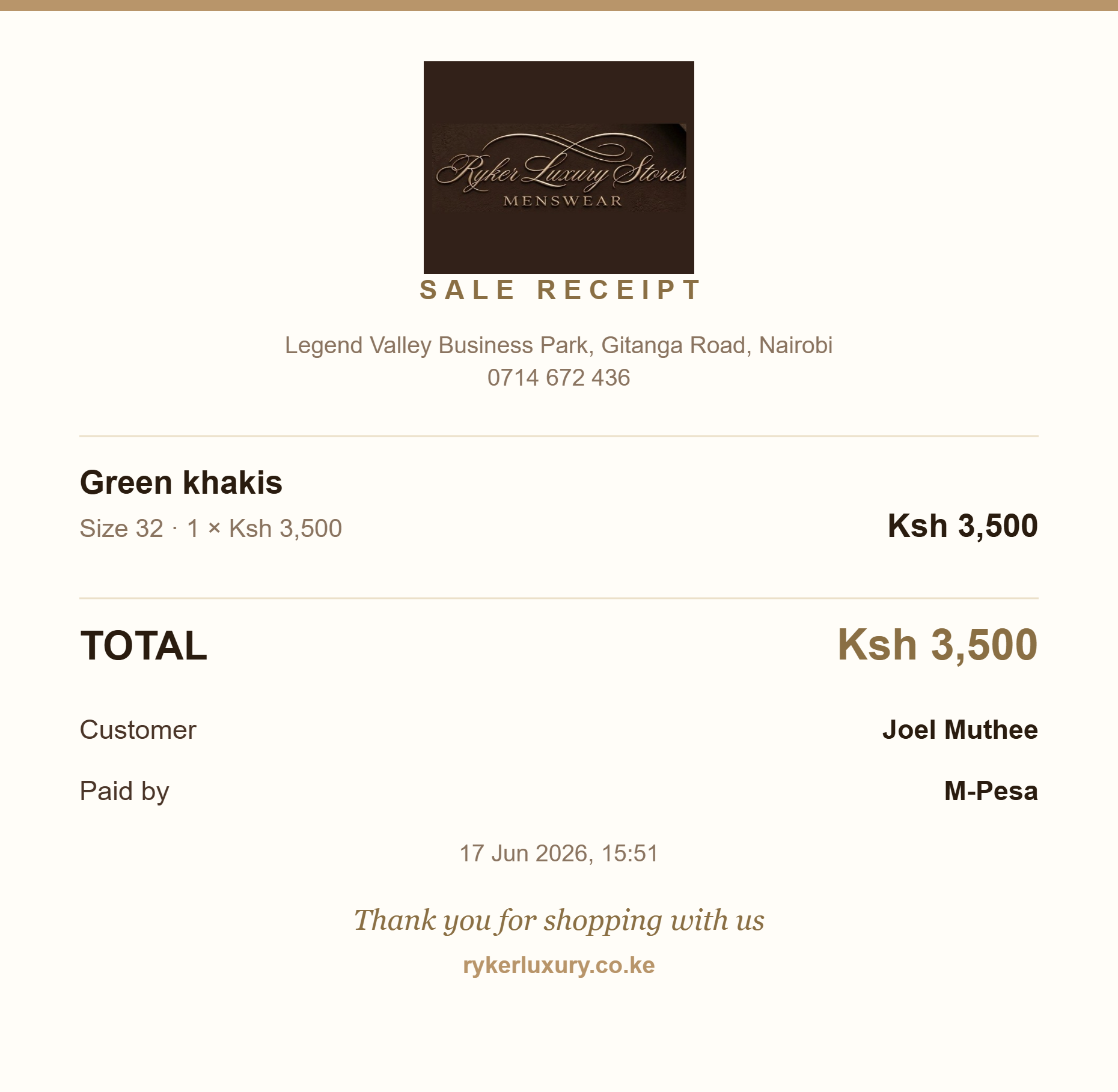 Branded receipt