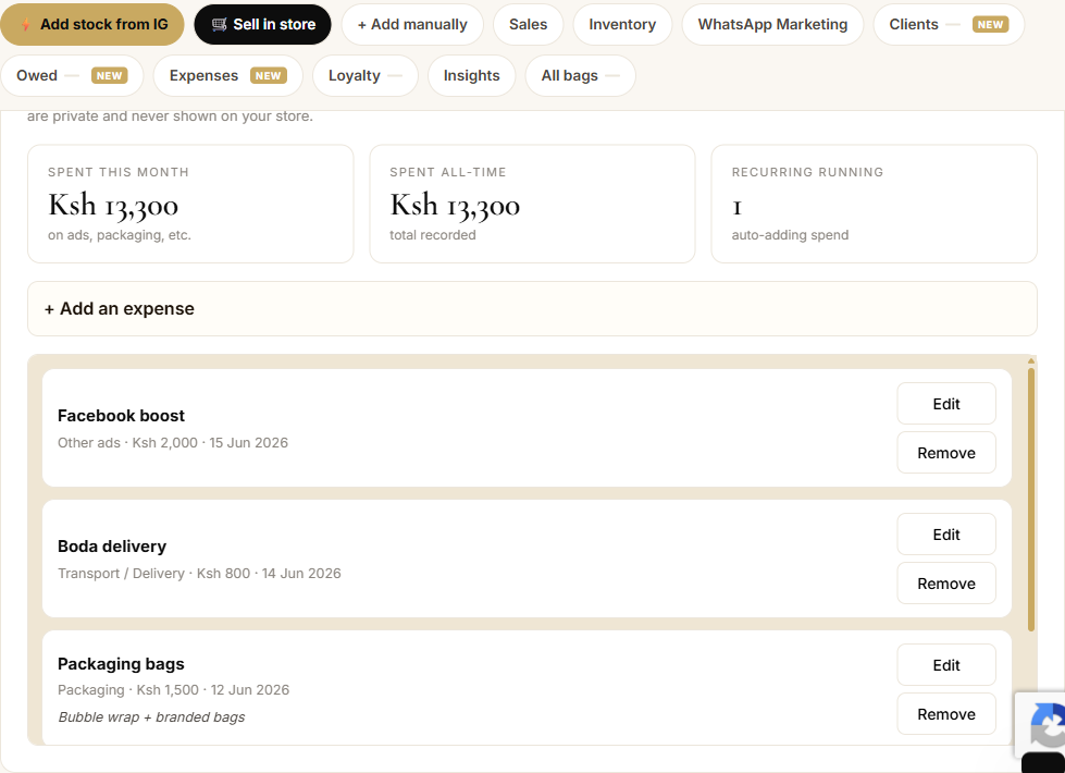 Expenses screen