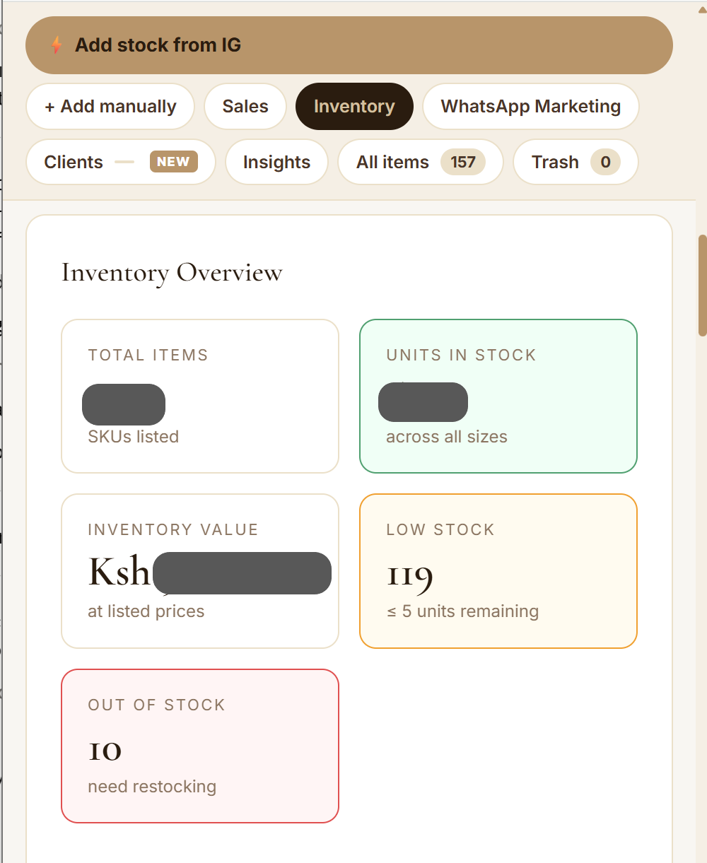 Inventory overview screen