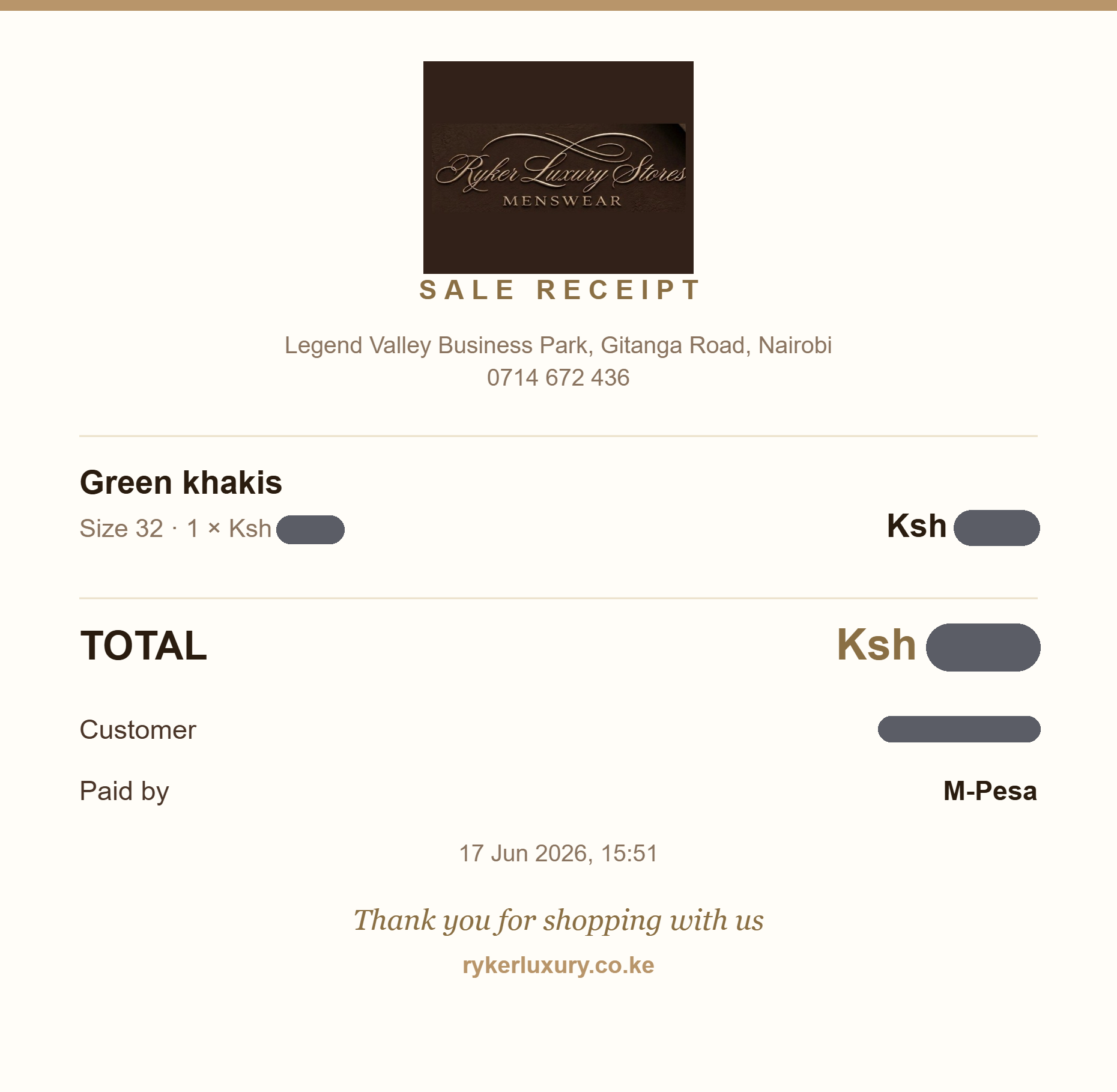 Branded receipt