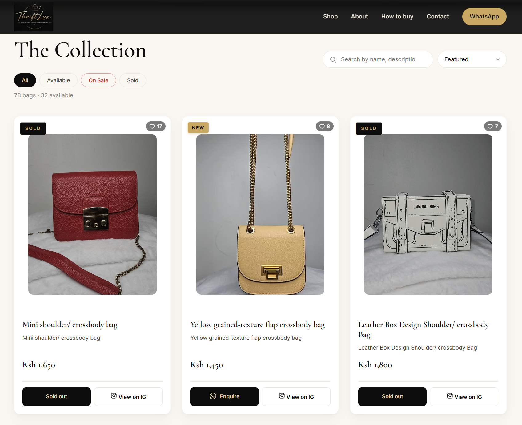 A live shop's online storefront that customers browse and order from on WhatsApp