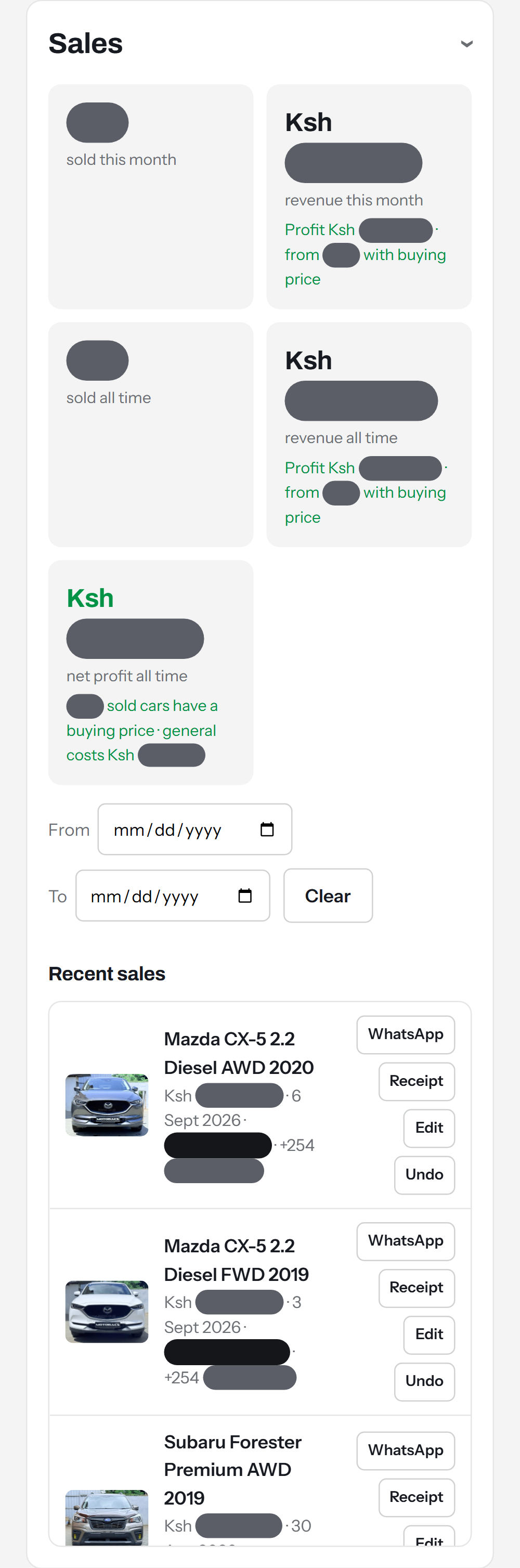 Sales screen