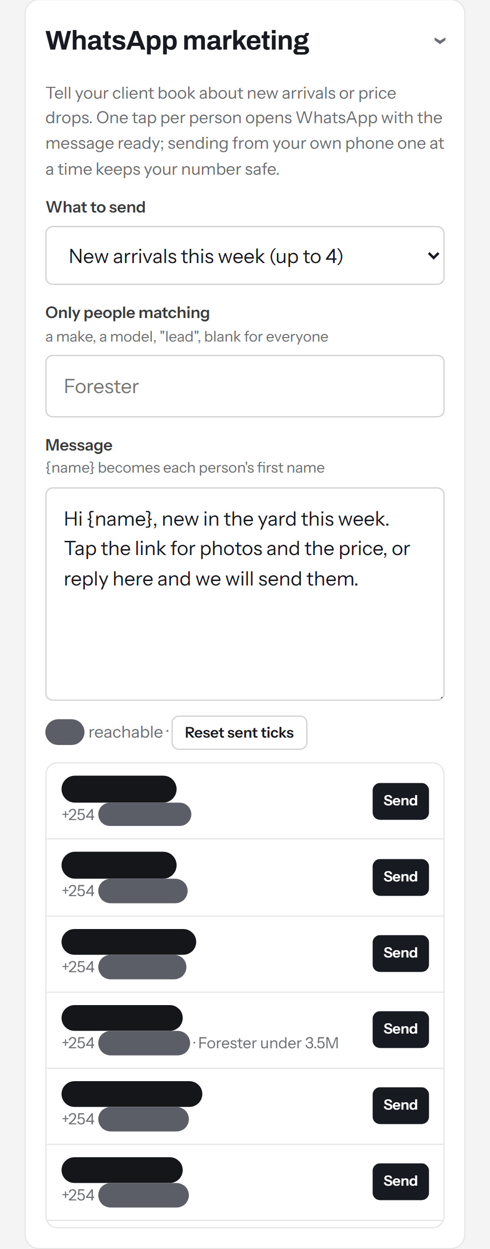 WhatsApp marketing screen